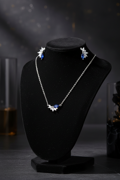 Blue Sapphire CZ Set on Black Velvet Mannequin