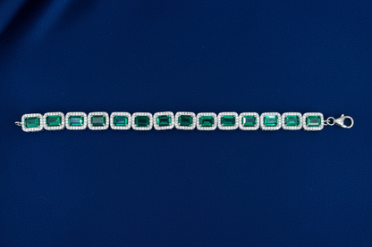 Emerald Halo Tennis Bracelet Straight Horizontal Blue