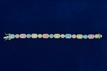 Multicolour Cushion Halo Bracelet Horizontal Blue