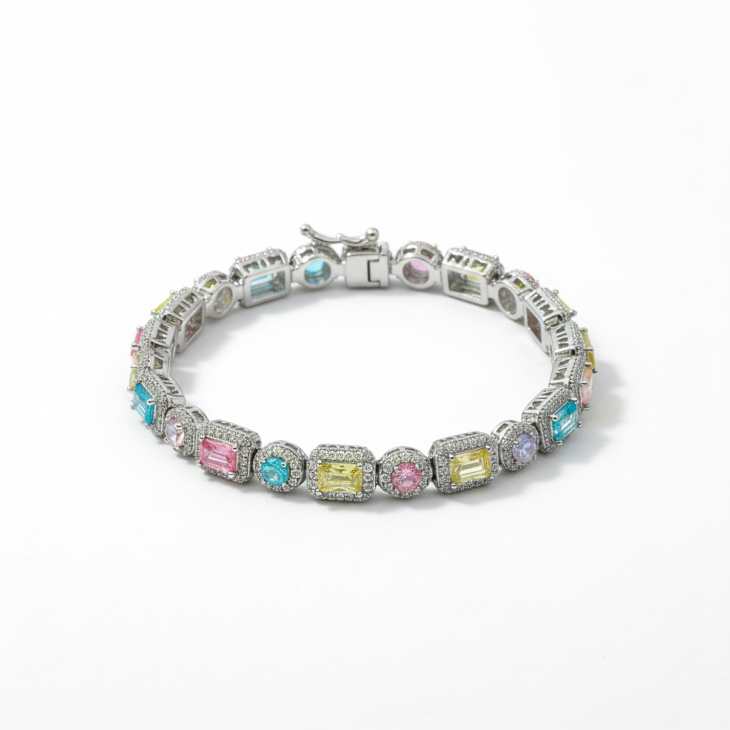 Multicolour Cushion Halo Bracelet Round