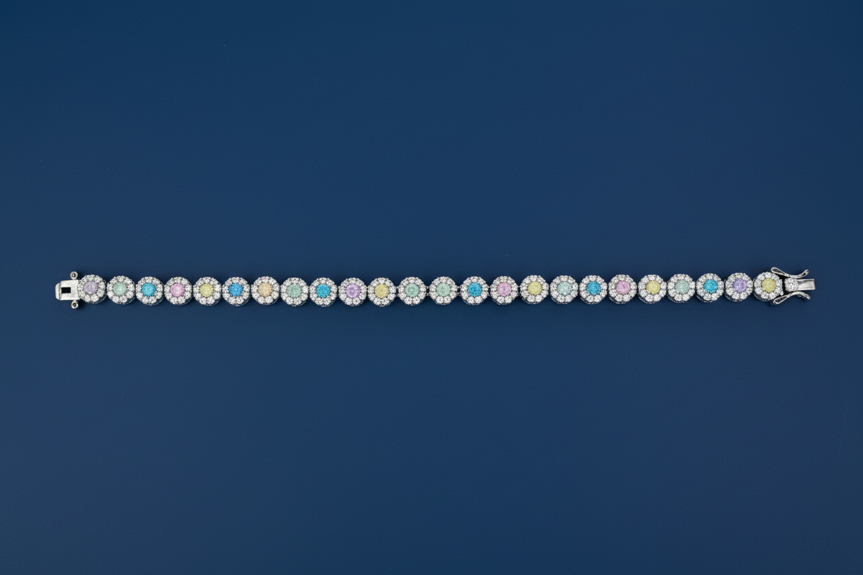 Multicolour Halo Tennis Bracelet Blue Background Horizontal