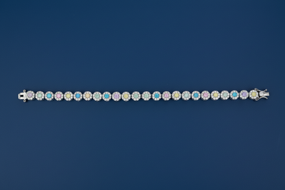Multicolour Halo Tennis Bracelet Blue Background Horizontal