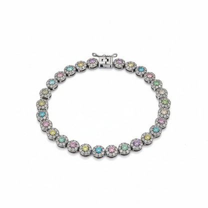 Multicolour Halo Tennis Bracelet with Clasp Visible