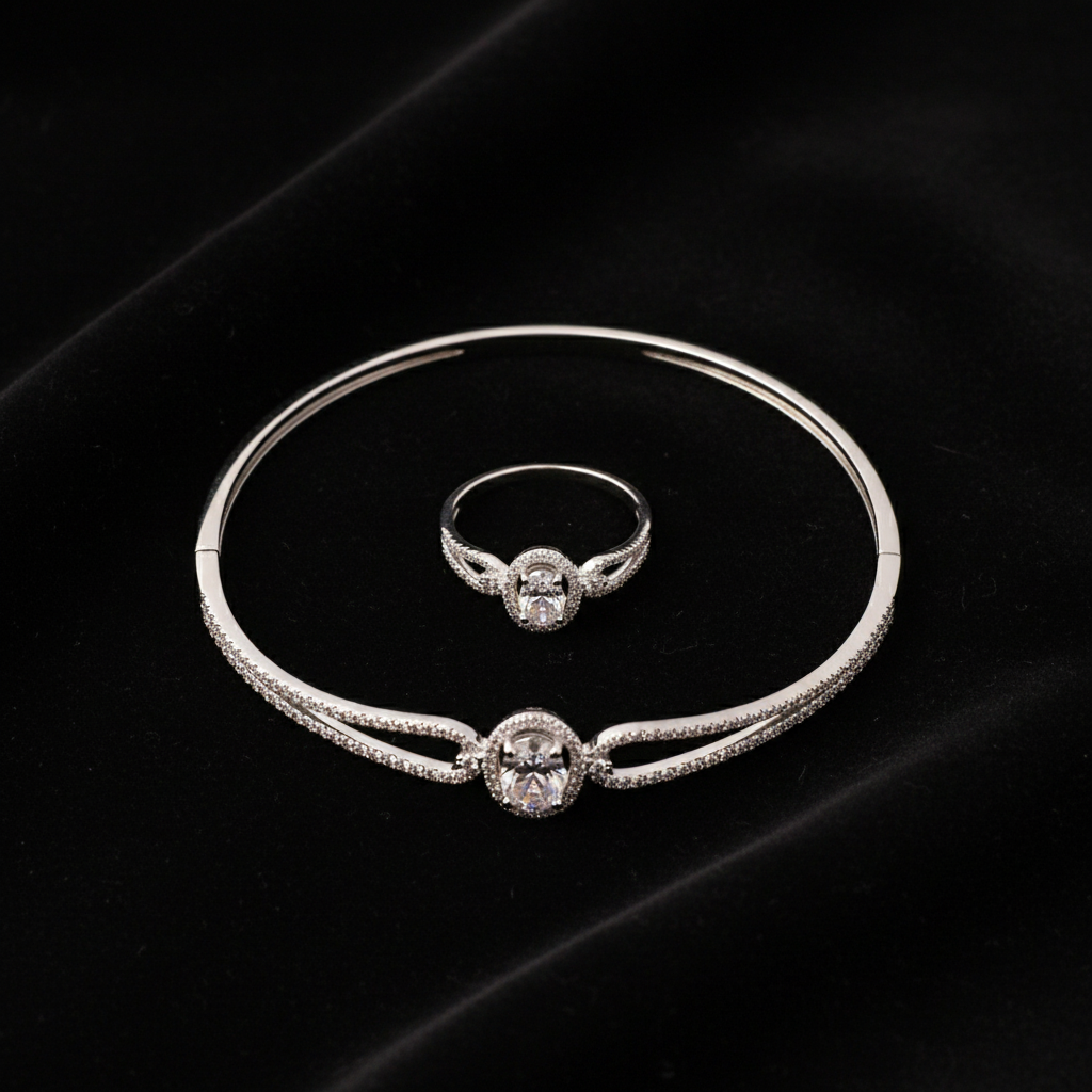 Oval Halo Set Ring Centred Black
