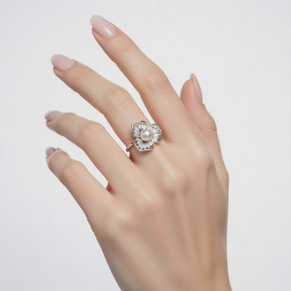 Pearl Blossom Silver Ring