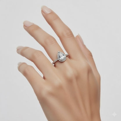 Teardrop Halo Silver Ring