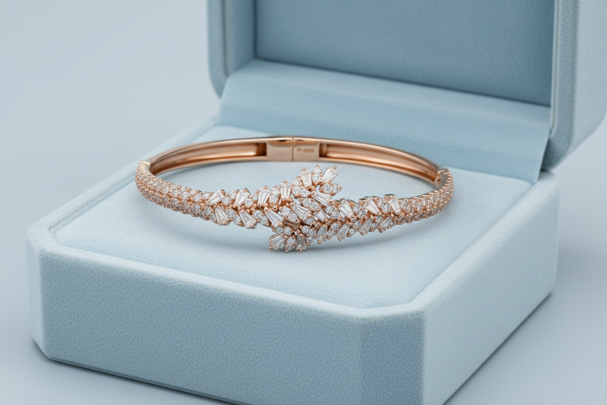 Rose Gold Bangle on Blue Velvet Box