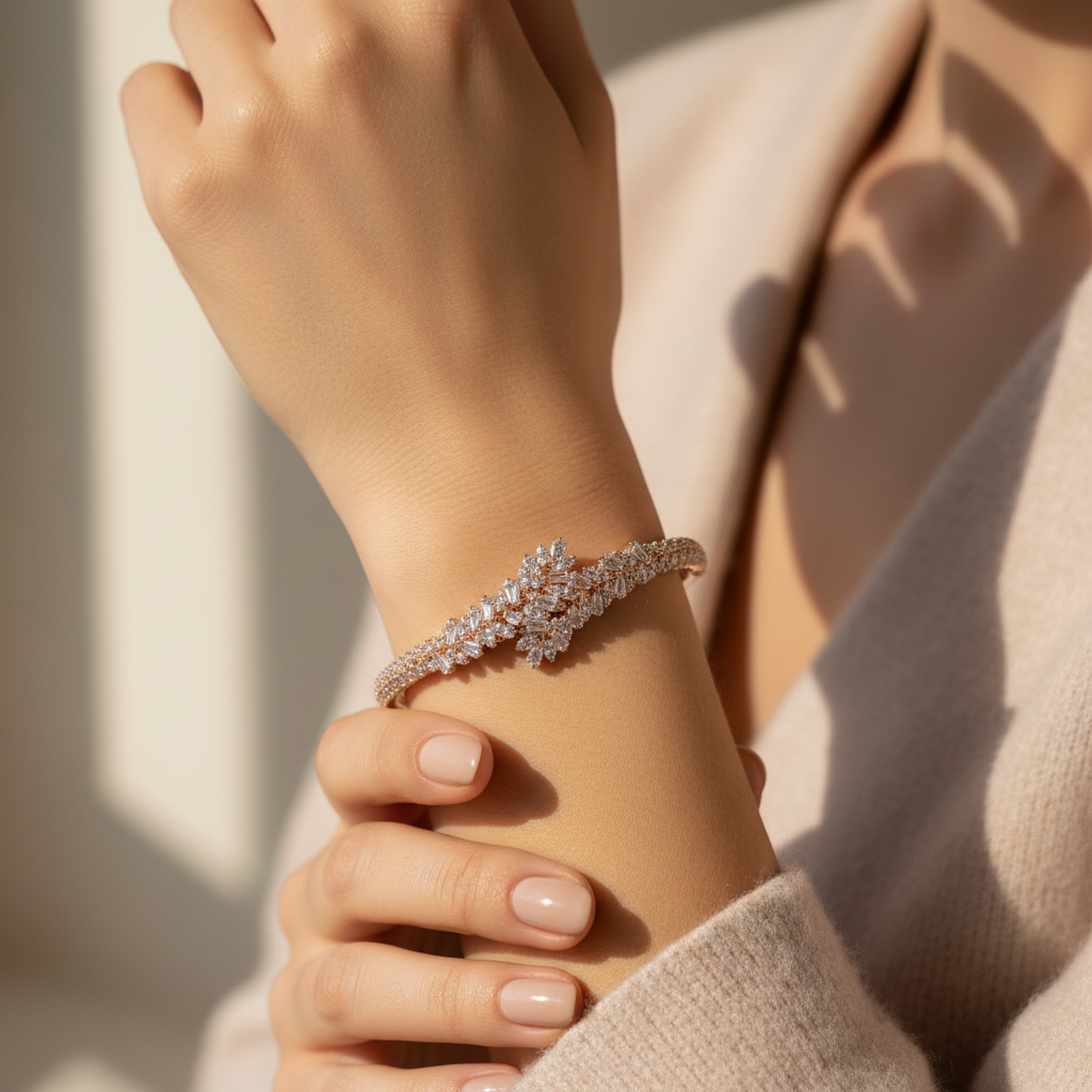 Rose Gold Bangle on Model's Wrist