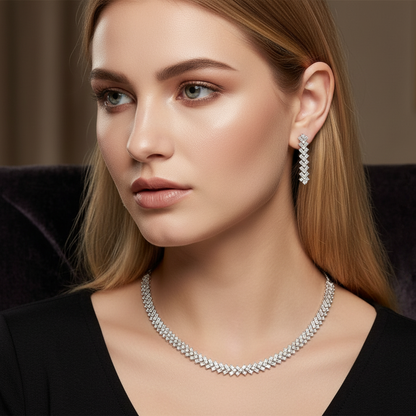 Silver Crystal Chevron Jewelry Set - Blonde British Model