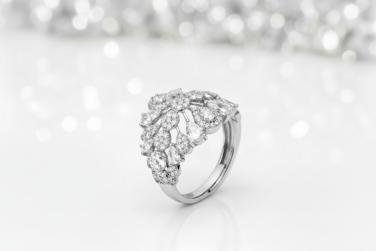 Silver Floral Cluster Ring 20% Frame