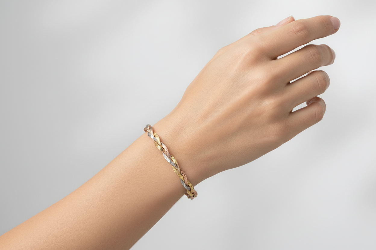 Tri-Colour Twisted Bracelet on Model's Hand